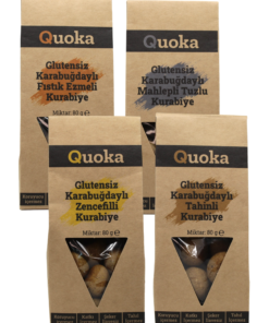 QUOKA Karışık Tahinli + Zencefil + fıstık ezmeli + tuzlu Kurabiye 4 paket 80gr