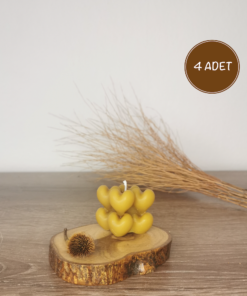 ARI GÜCÜ Balmumu Mum El Yapımı Doğal Kalpli Mum 4 Adet 3 cm x 3 cm